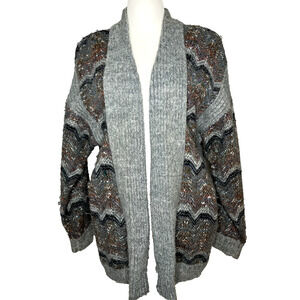 Bramble Lane Women Knit Cardigan Vtg Chevron Sweater Chunky 90's Grannycore M